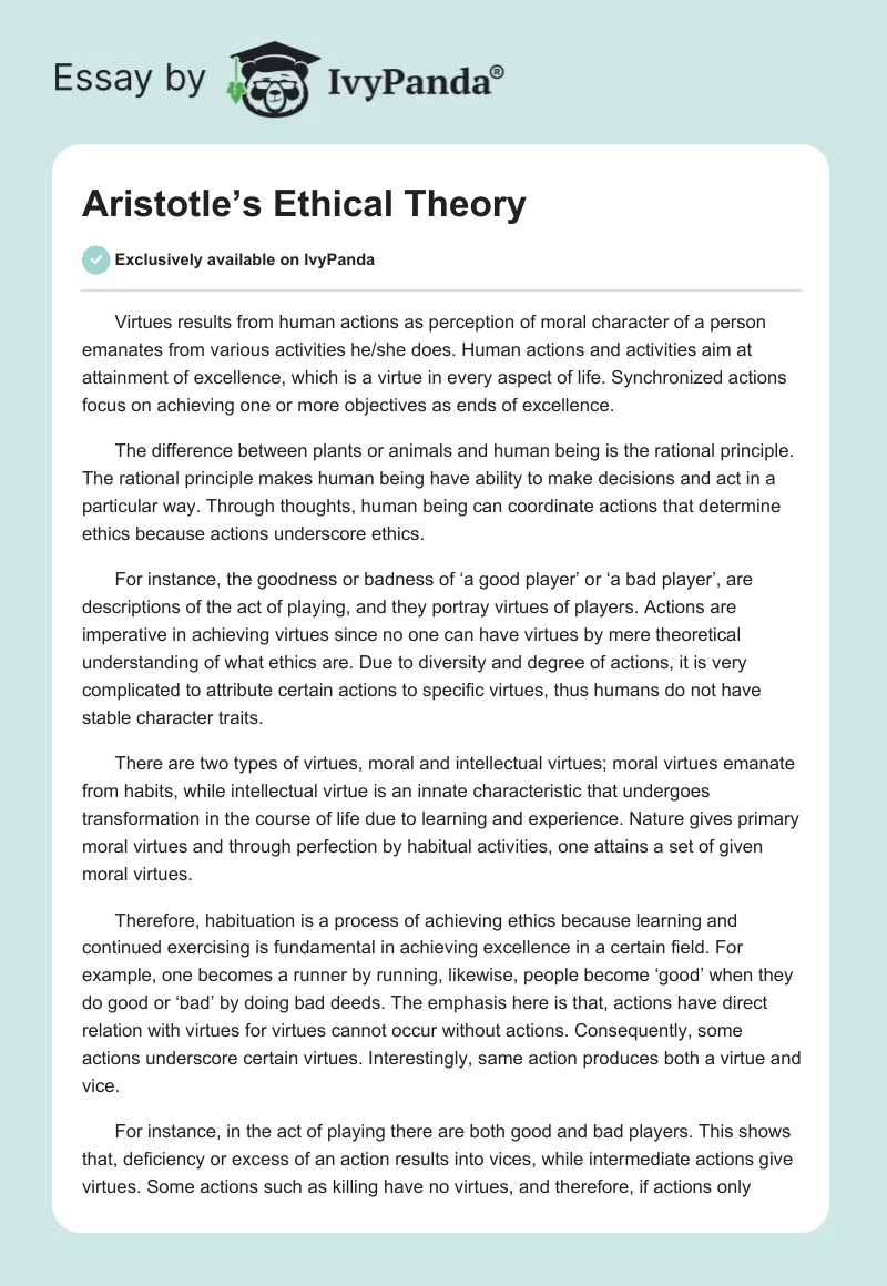 Aristotle’s Ethical Theory. Page 1