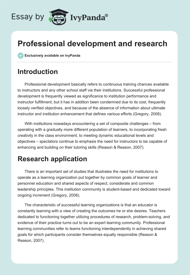 Professional development and research. Page 1