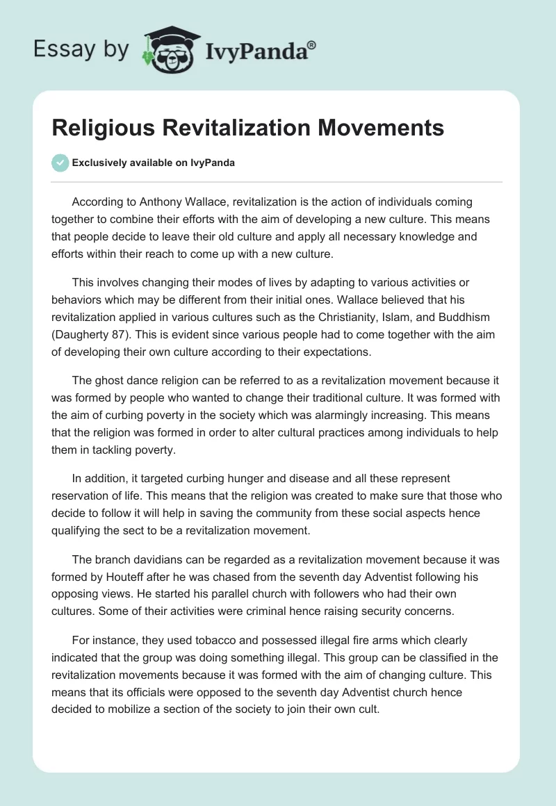 Religious Revitalization Movements. Page 1