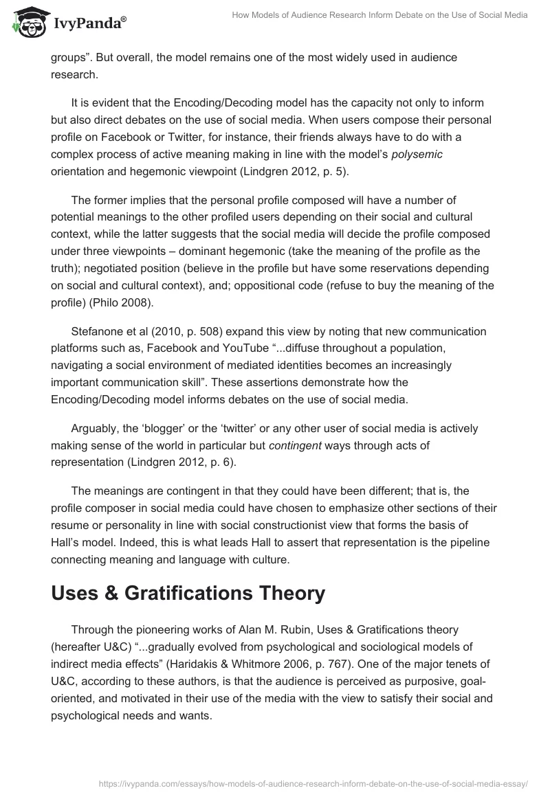 How Models of Audience Research Inform Debate on the Use of Social Media. Page 4