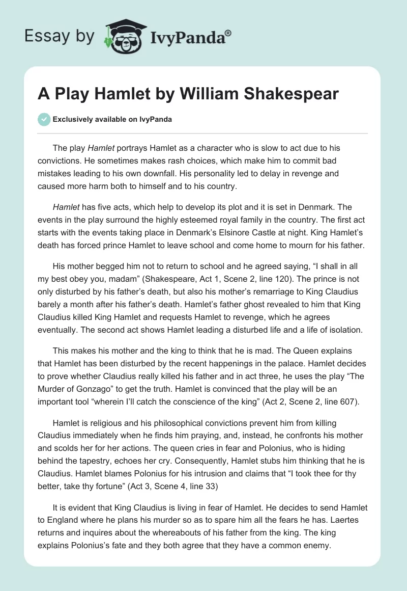 A Play "Hamlet" by William Shakespear. Page 1