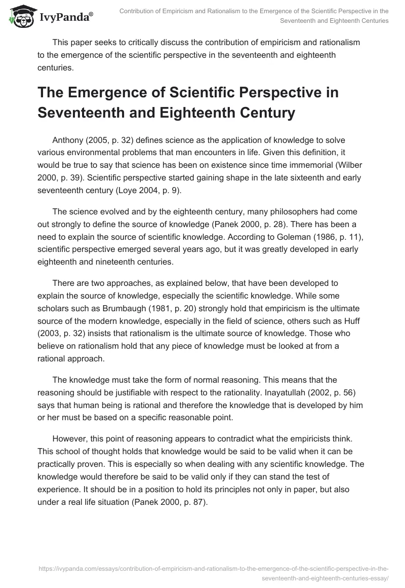 Contribution of Empiricism and Rationalism to the Emergence of the Scientific Perspective in the Seventeenth and Eighteenth Centuries. Page 2