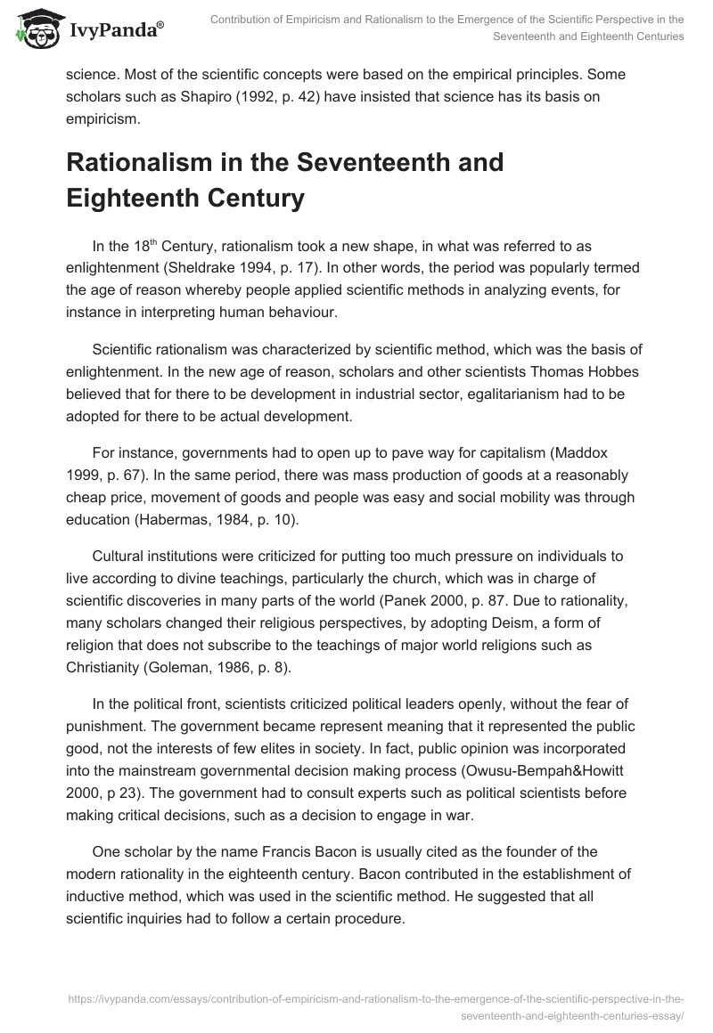 Contribution of Empiricism and Rationalism to the Emergence of the Scientific Perspective in the Seventeenth and Eighteenth Centuries. Page 4