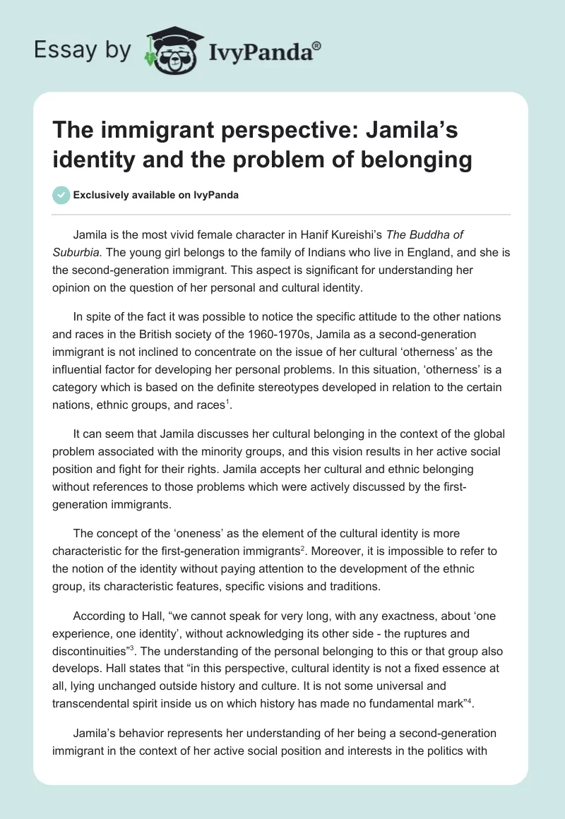 The immigrant perspective: Jamila’s identity and the problem of belonging. Page 1