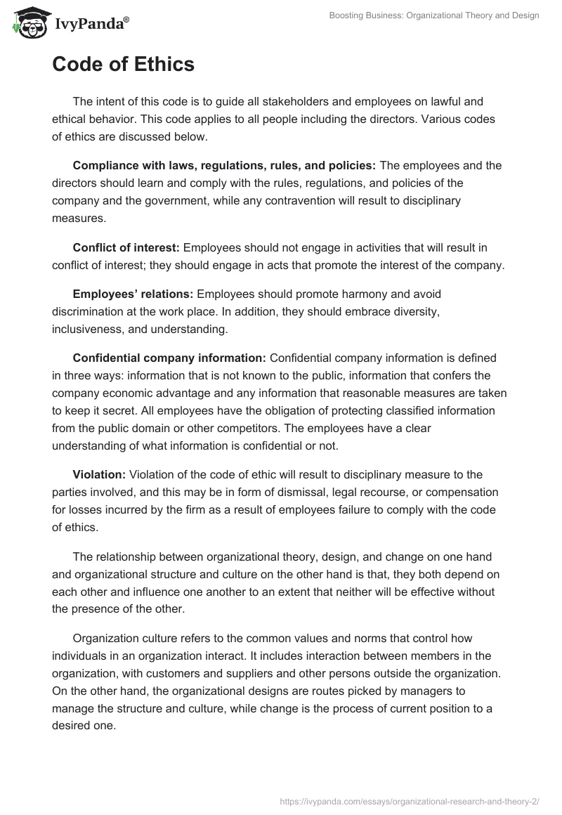 Boosting Business: Organizational Theory and Design. Page 2