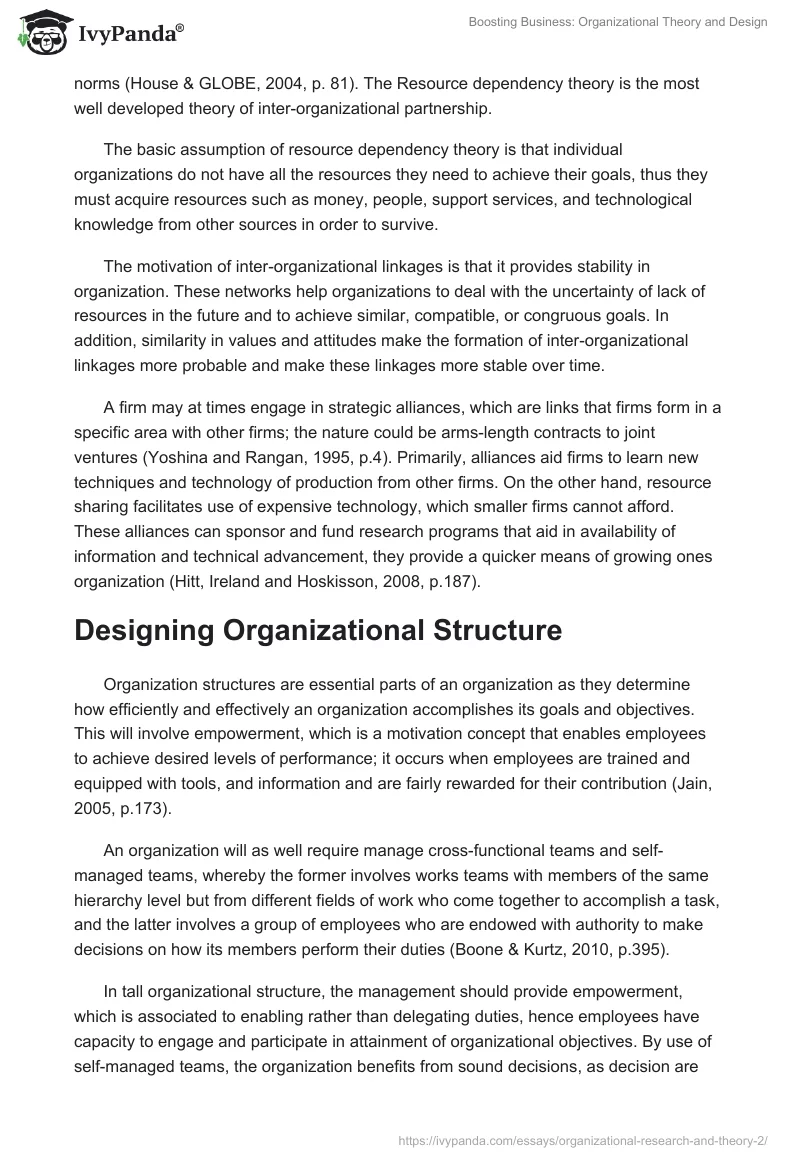 Boosting Business: Organizational Theory and Design. Page 4