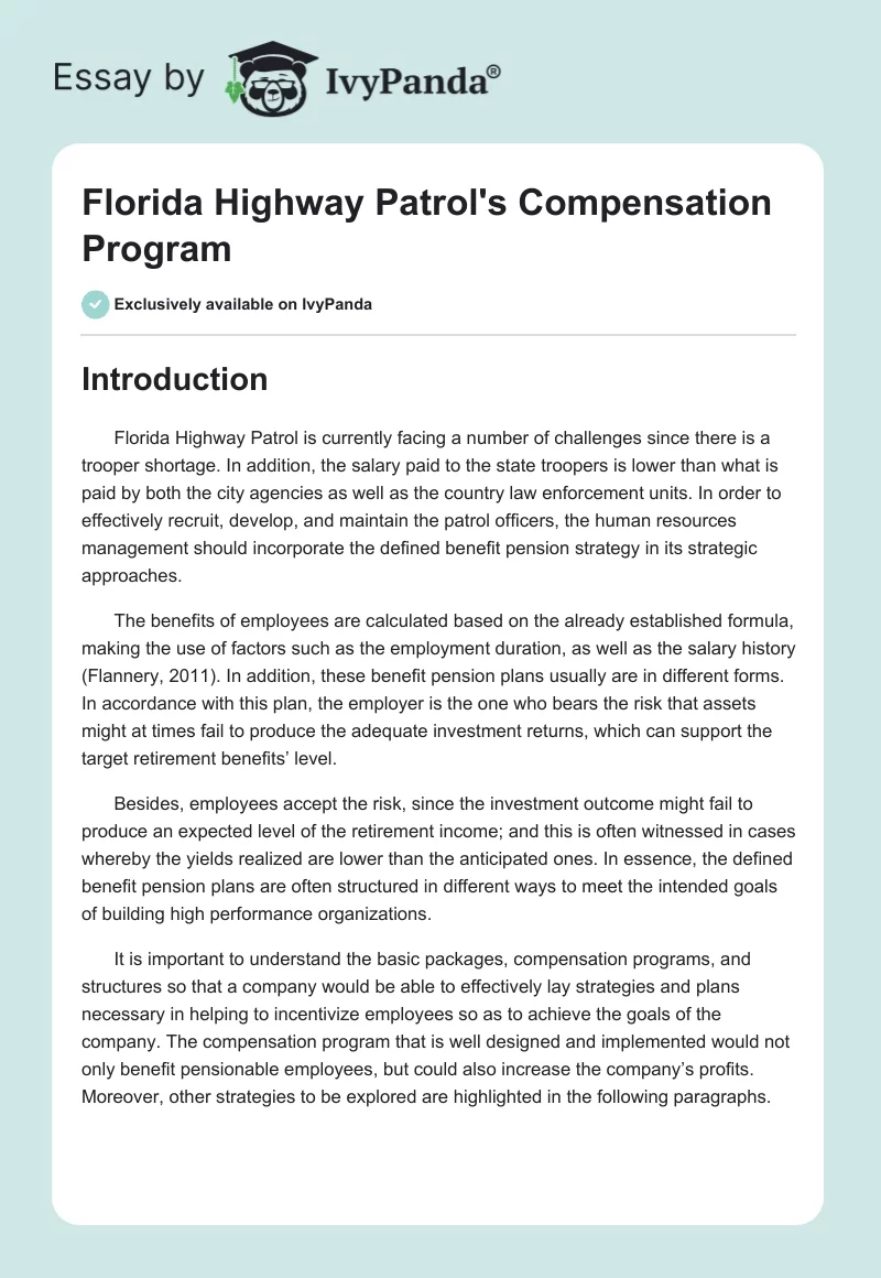 Florida Highway Patrol's Compensation Program. Page 1