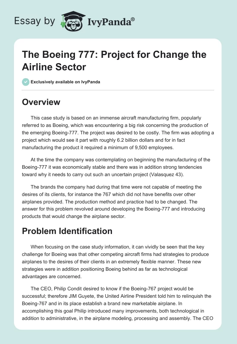 The Boeing 777: Project for Change the Airline Sector. Page 1