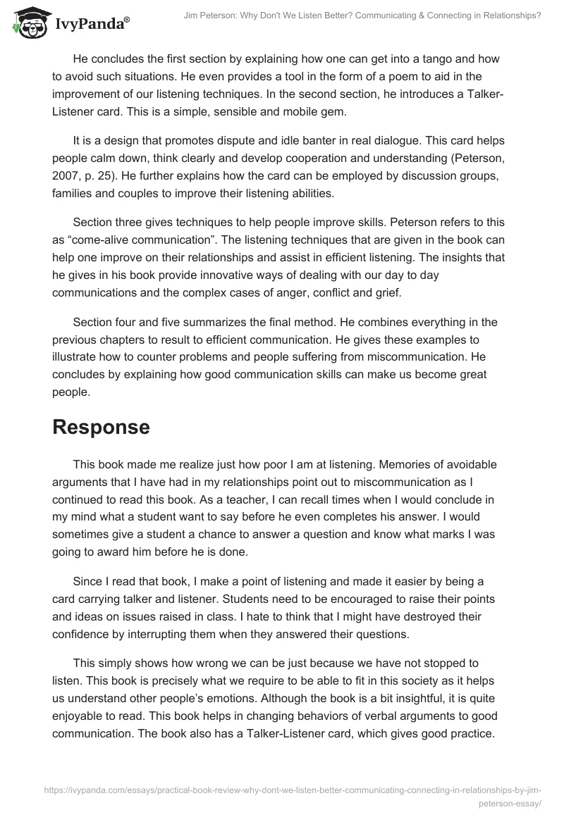 Jim Peterson: Why Don't We Listen Better? Communicating & Connecting in Relationships?. Page 2