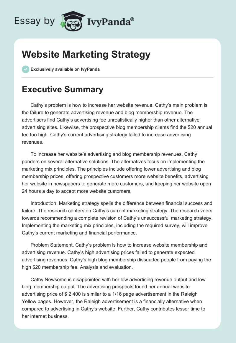 Website Marketing Strategy. Page 1