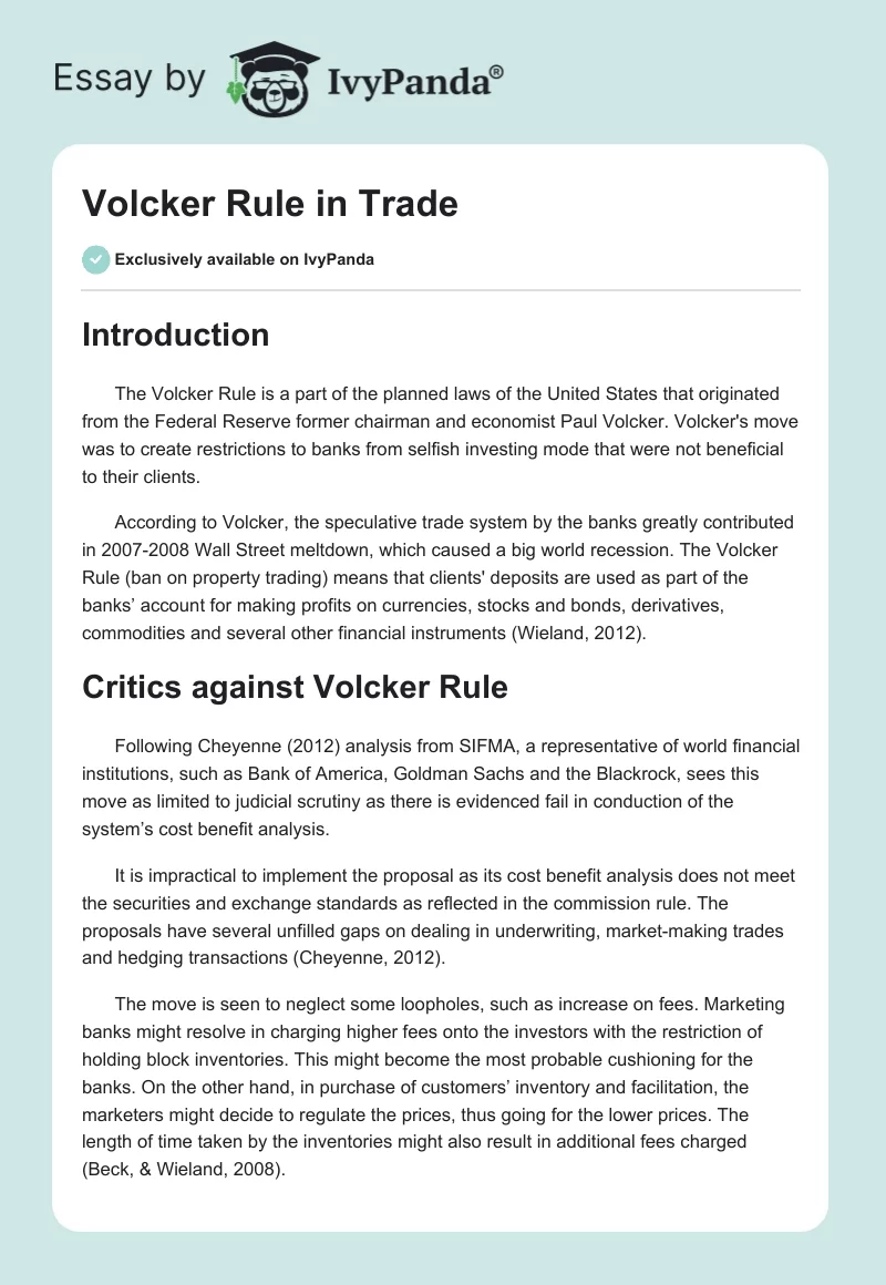 Volcker Rule in Trade. Page 1
