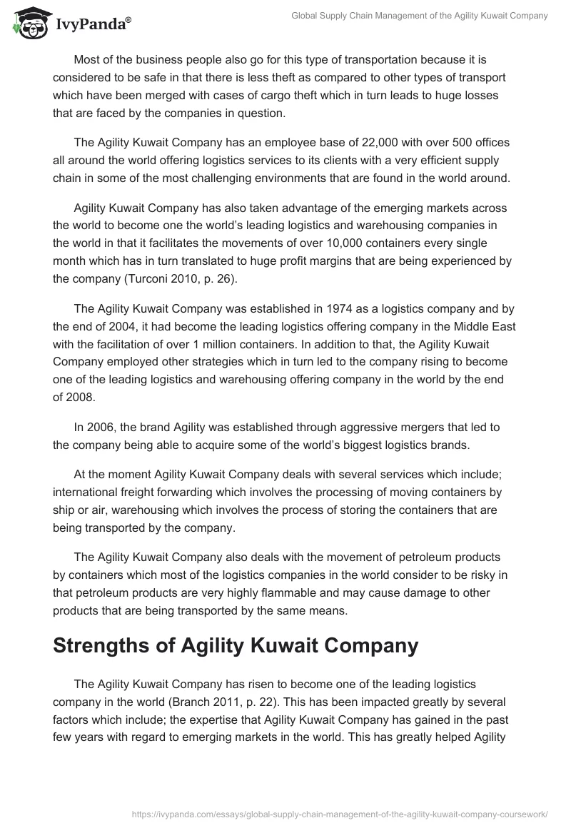 Global Supply Chain Management of the Agility Kuwait Company. Page 2