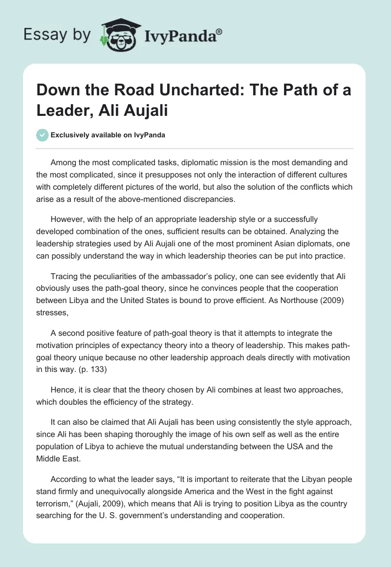 Down the Road Uncharted: The Path of a Leader, Ali Aujali. Page 1