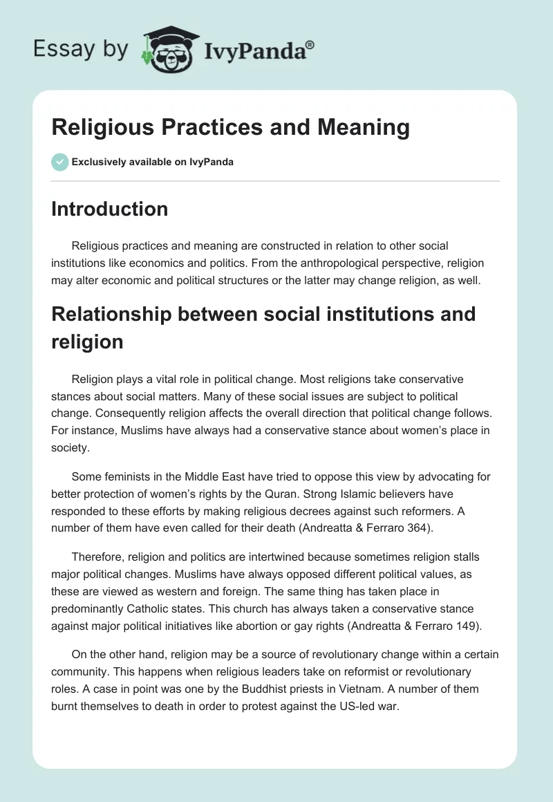 Religious Practices and Meaning. Page 1