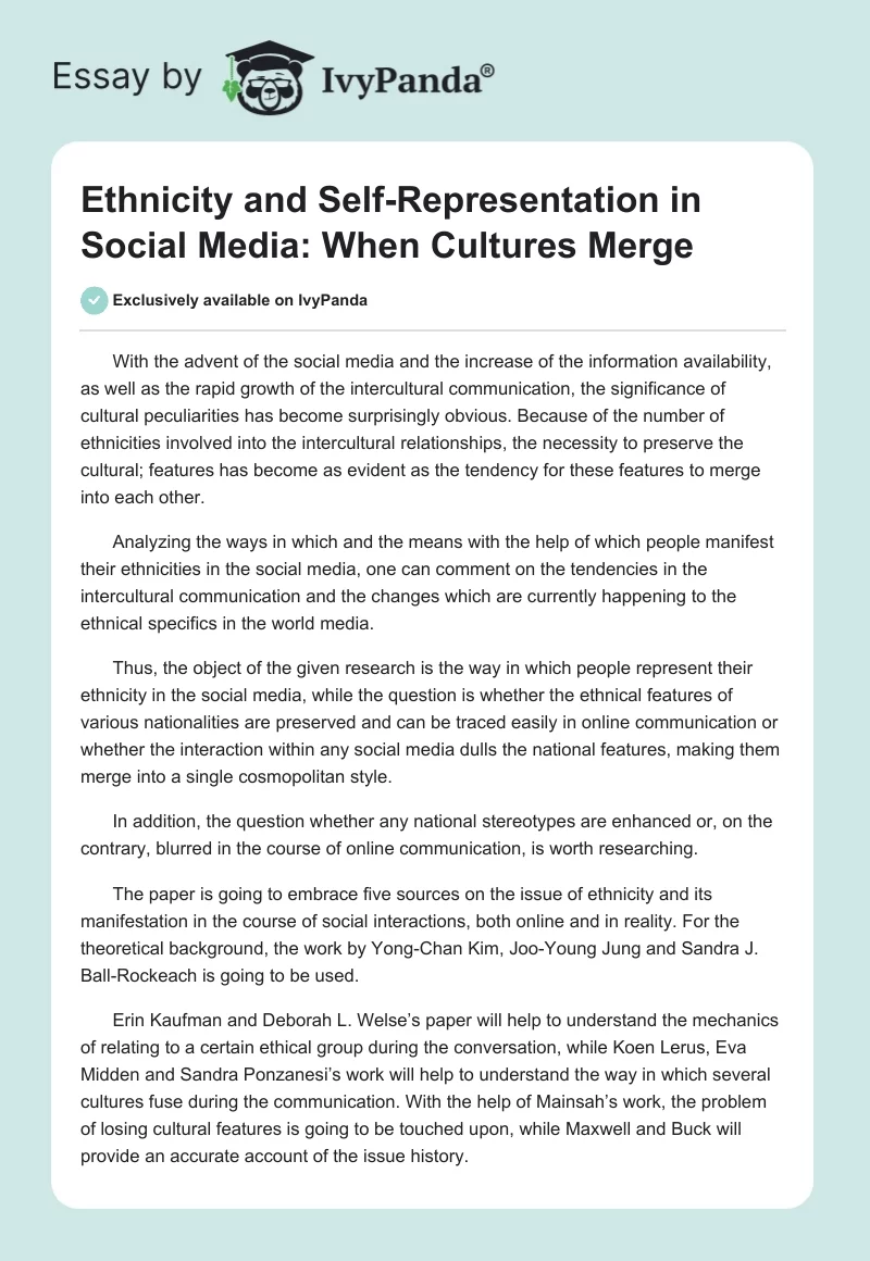 Ethnicity and Self-Representation in Social Media: When Cultures Merge. Page 1