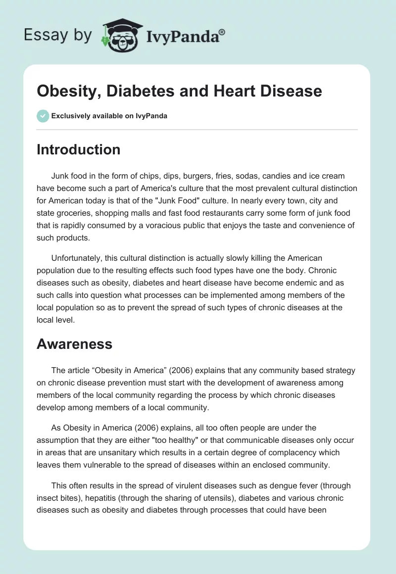 Obesity, Diabetes and Heart Disease. Page 1