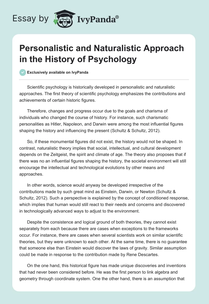 Personalistic and Naturalistic Approach in the History of Psychology. Page 1