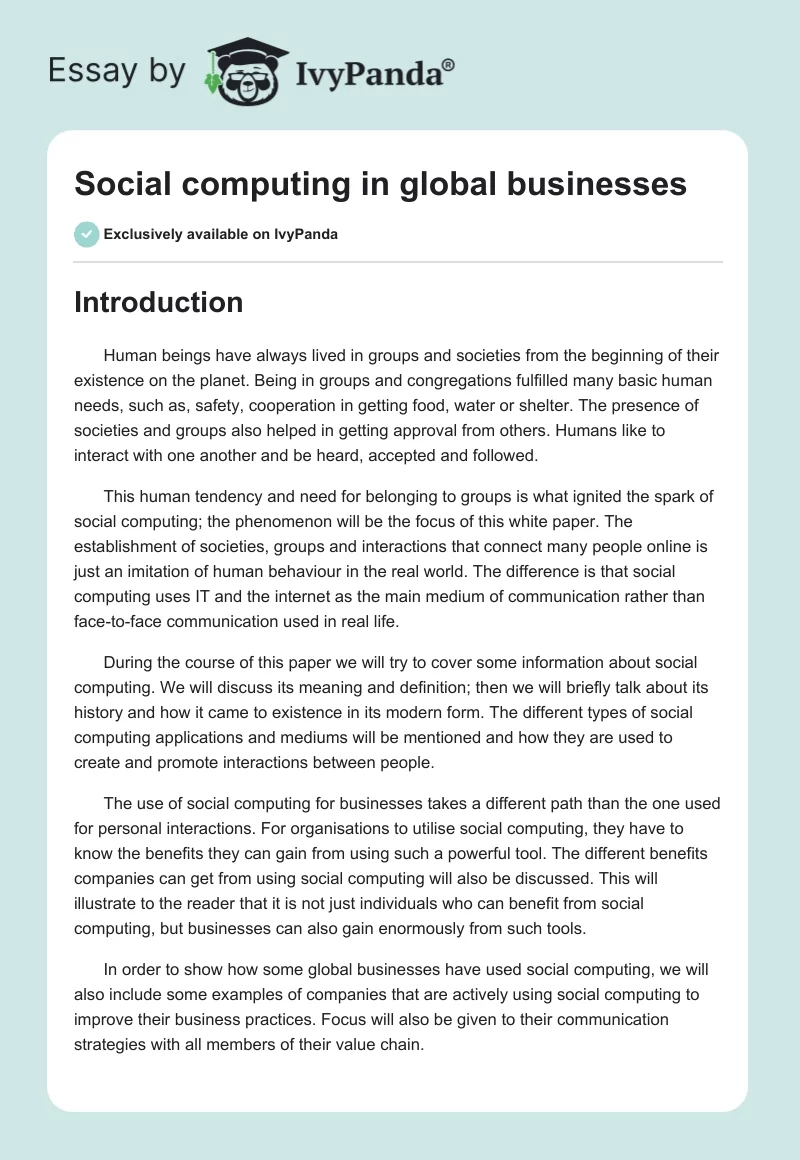 Social computing in global businesses. Page 1