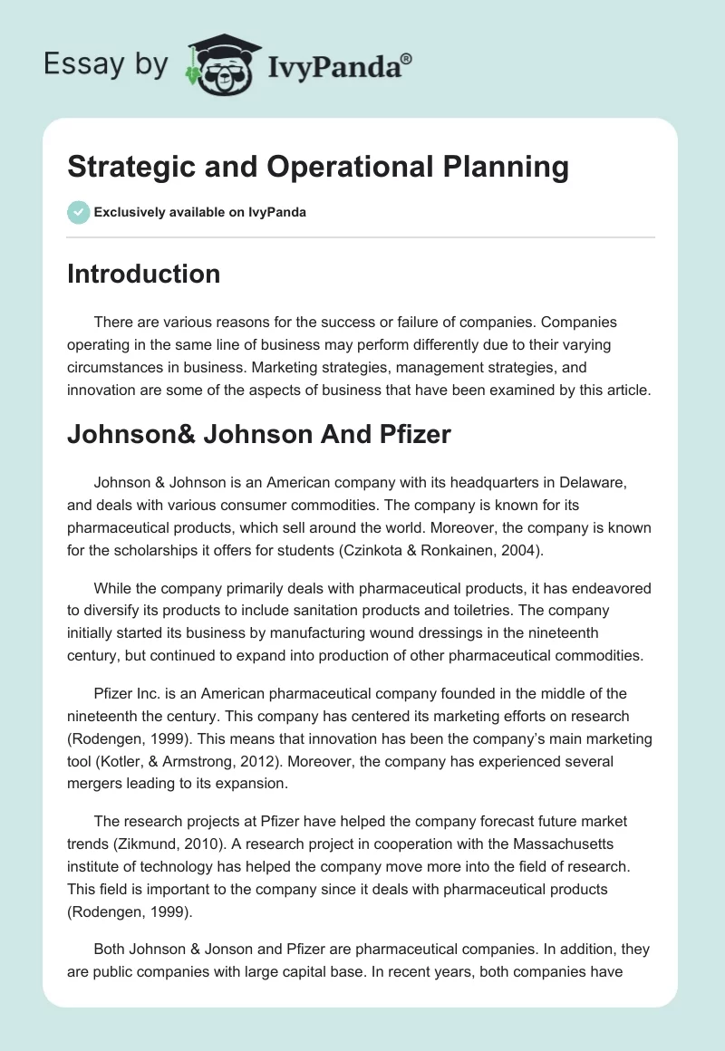 Strategic and Operational Planning. Page 1