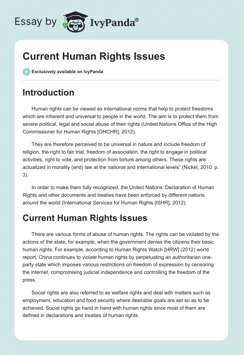 Current Human Rights Issues. Page 1