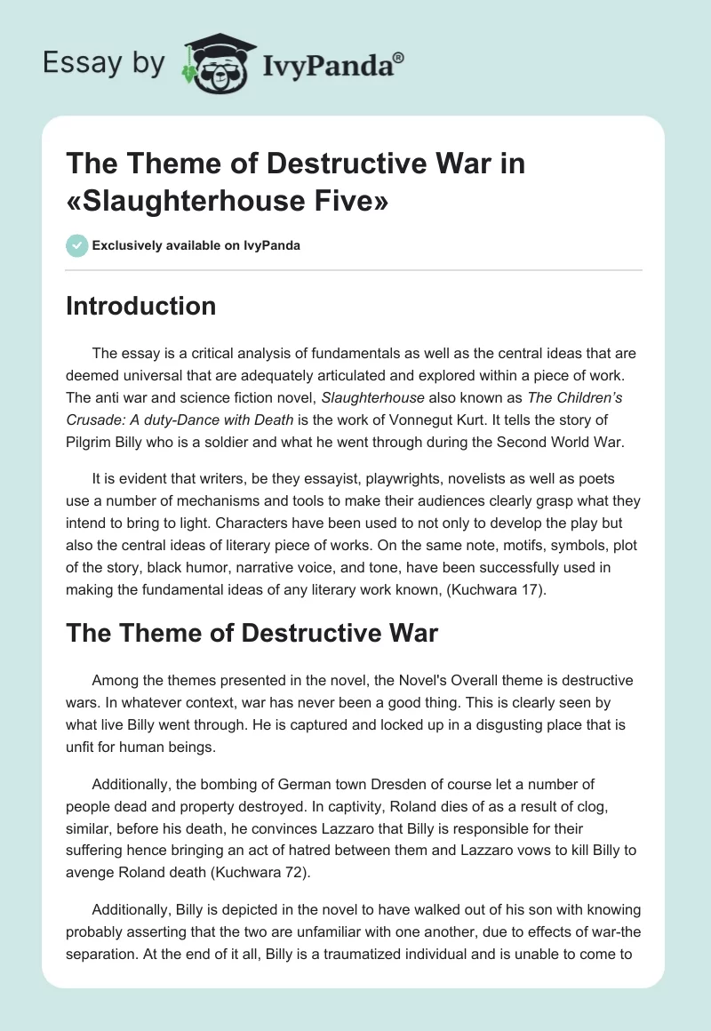 The Theme of Destructive War in «Slaughterhouse Five». Page 1