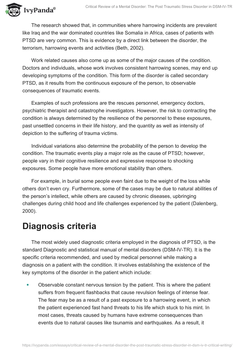 Critical Review of a Mental Disorder: The Post Traumatic Stress Disorder in DSM-IV-TR. Page 2