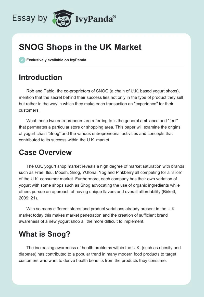 SNOG Shops in the UK Market. Page 1
