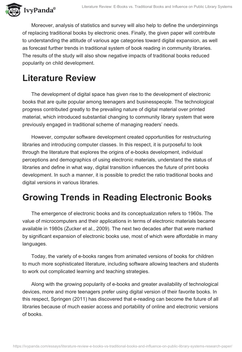 Literature Review: E-Books vs. Traditional Books and Influence on Public Library Systems. Page 3
