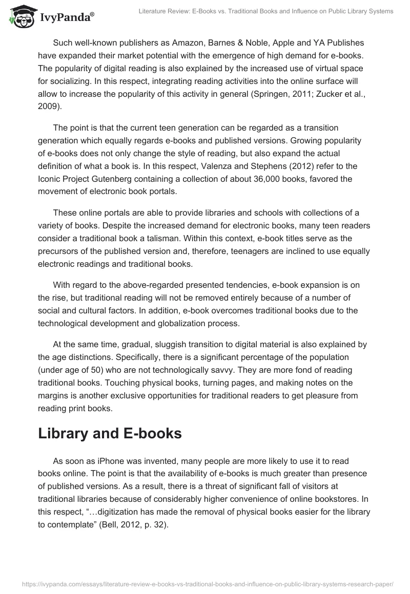Literature Review: E-Books vs. Traditional Books and Influence on Public Library Systems. Page 4
