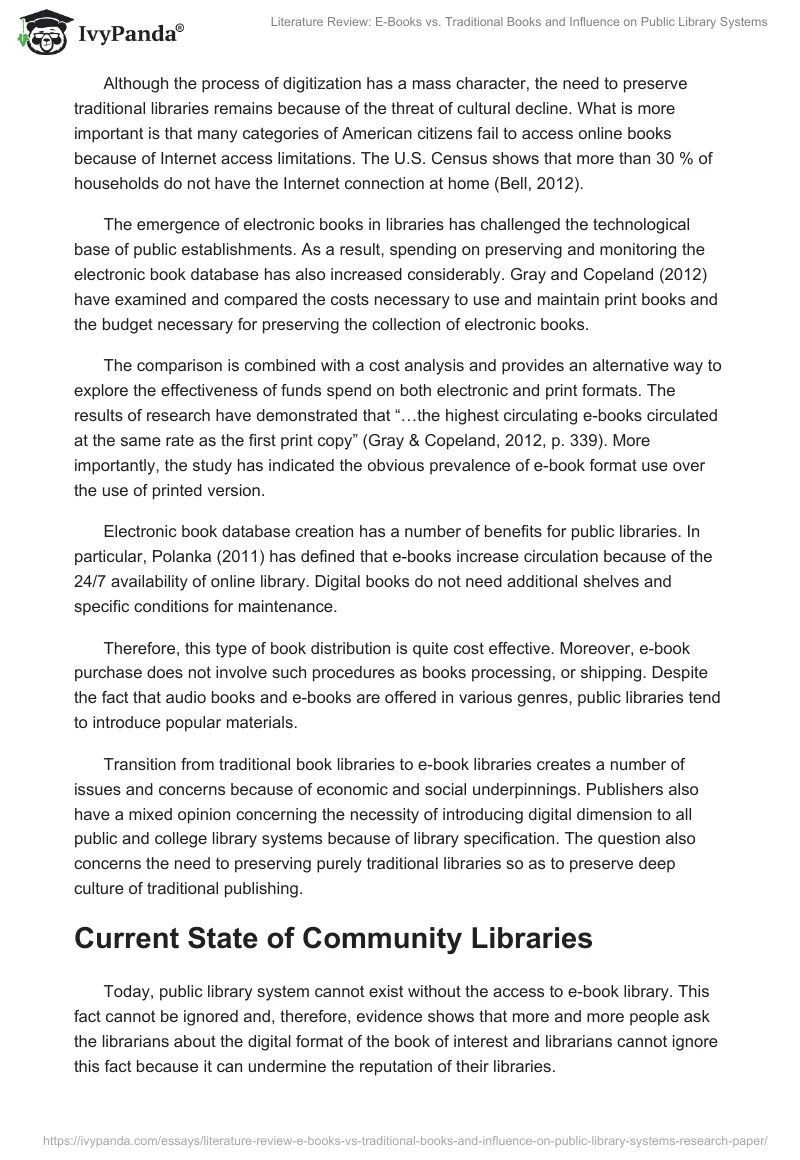 Literature Review: E-Books vs. Traditional Books and Influence on Public Library Systems. Page 5