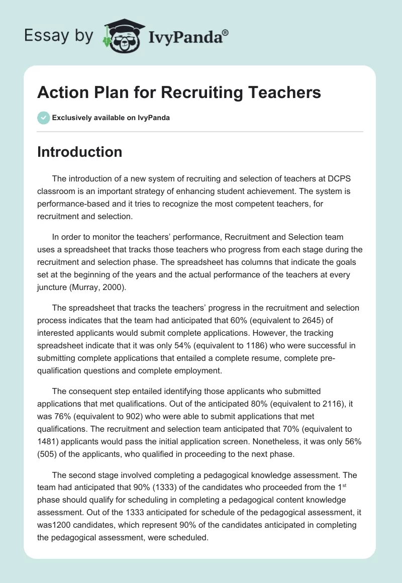 Action Plan for Recruiting Teachers. Page 1