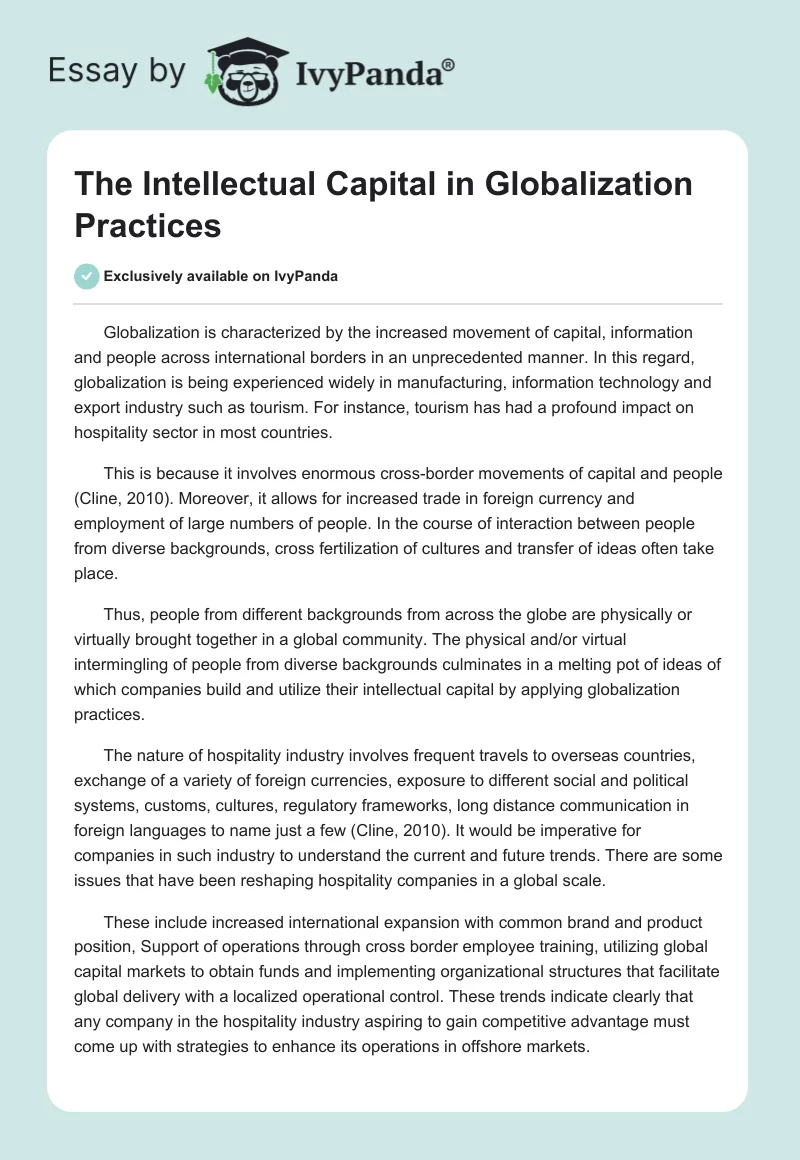 The Intellectual Capital in Globalization Practices. Page 1