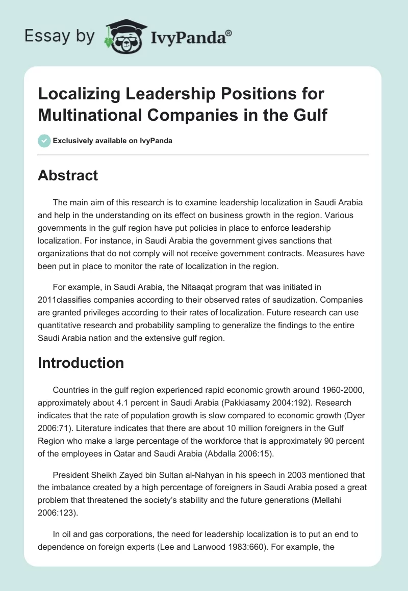 Localizing Leadership Positions for Multinational Companies in the Gulf. Page 1