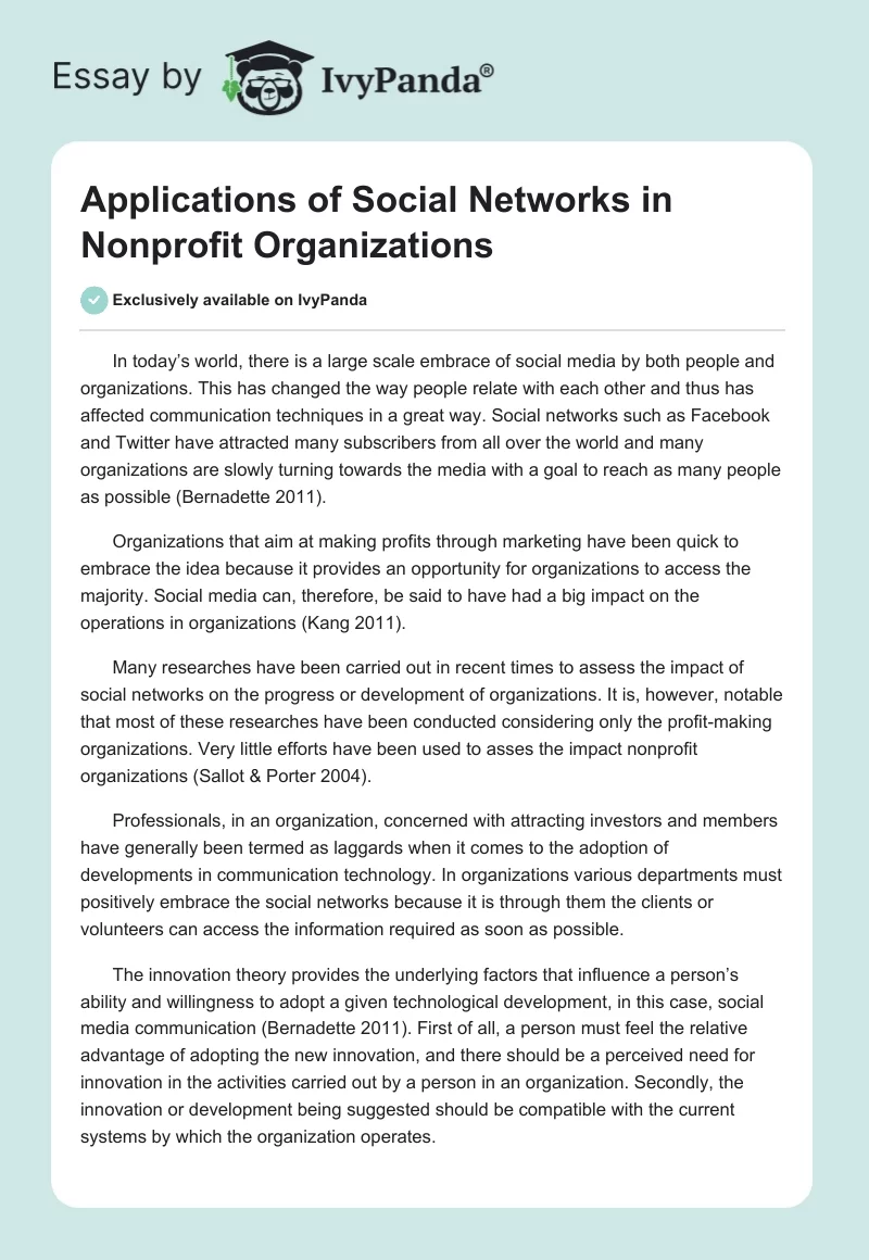 Applications of Social Networks in Nonprofit Organizations. Page 1
