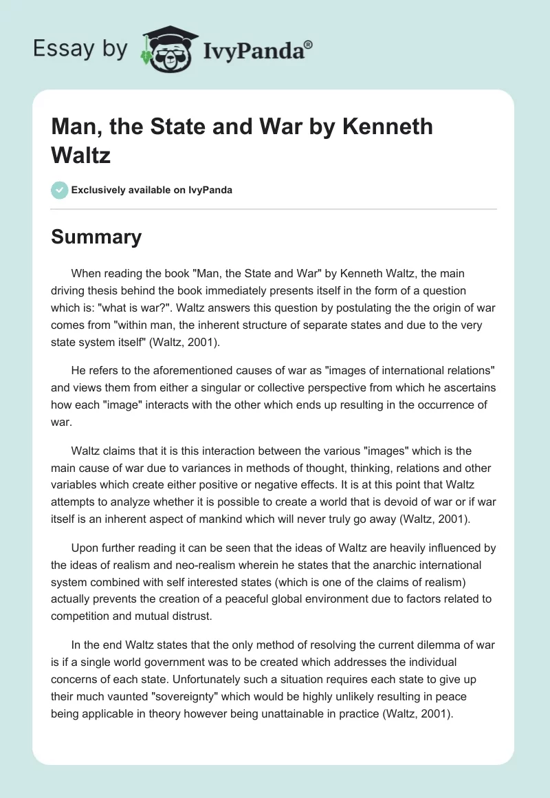 Man, the State and War by Kenneth Waltz. Page 1