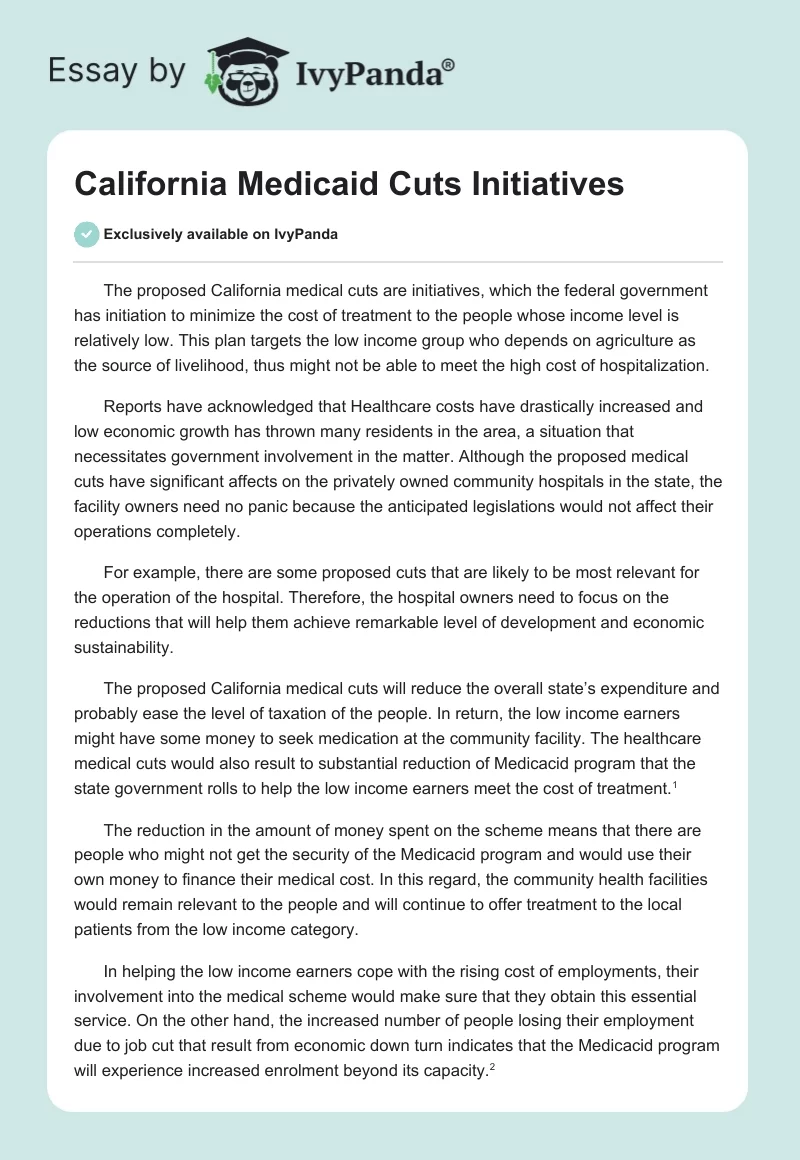 California Medicaid Cuts Initiatives. Page 1