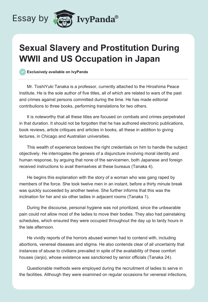 Sexual Slavery and Prostitution During WWII and US Occupation in Japan. Page 1