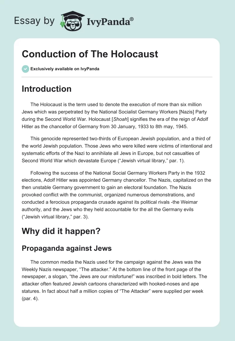 Conduction of The Holocaust. Page 1