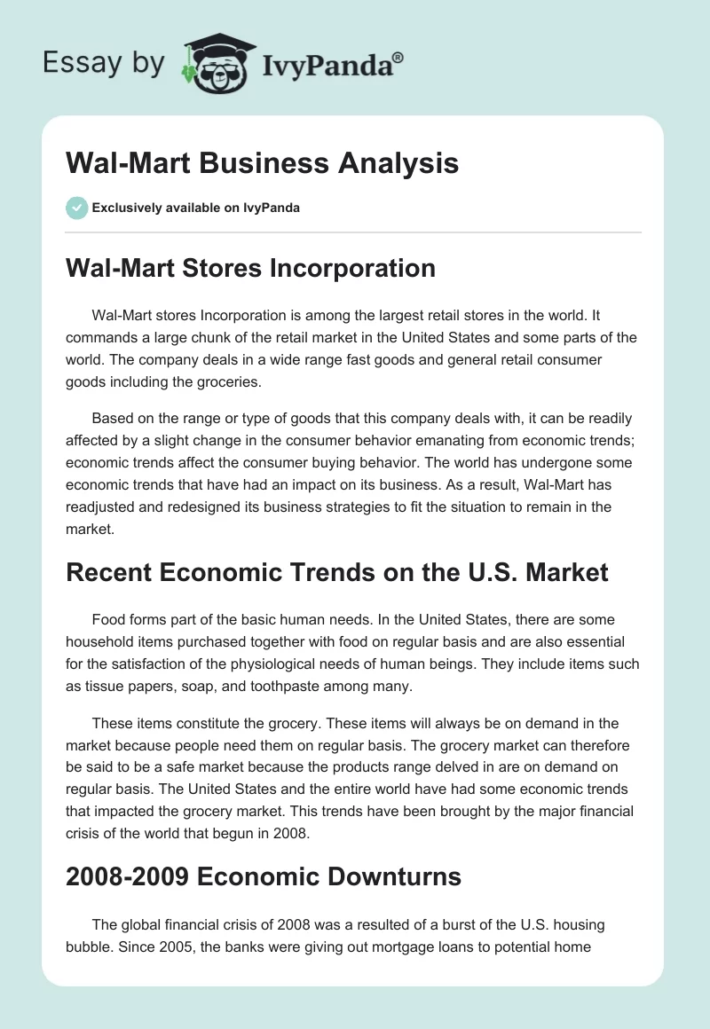 Wal-Mart Business Analysis. Page 1