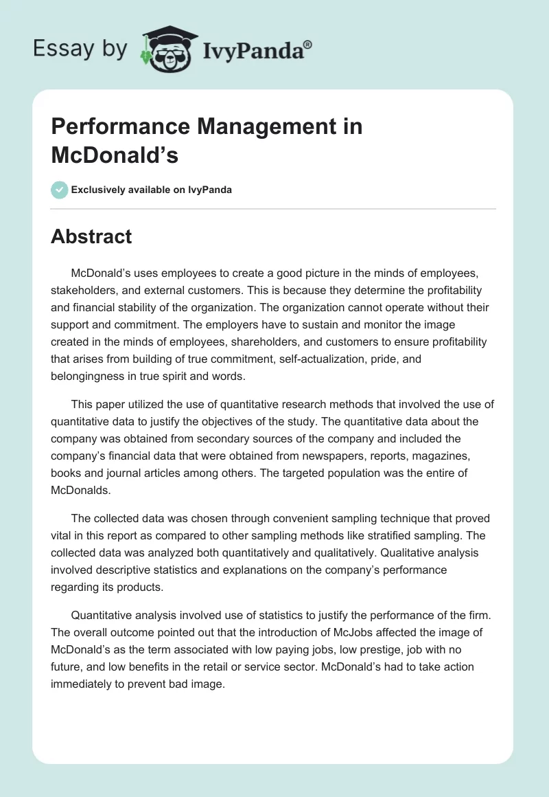 Performance Management in McDonald’s. Page 1
