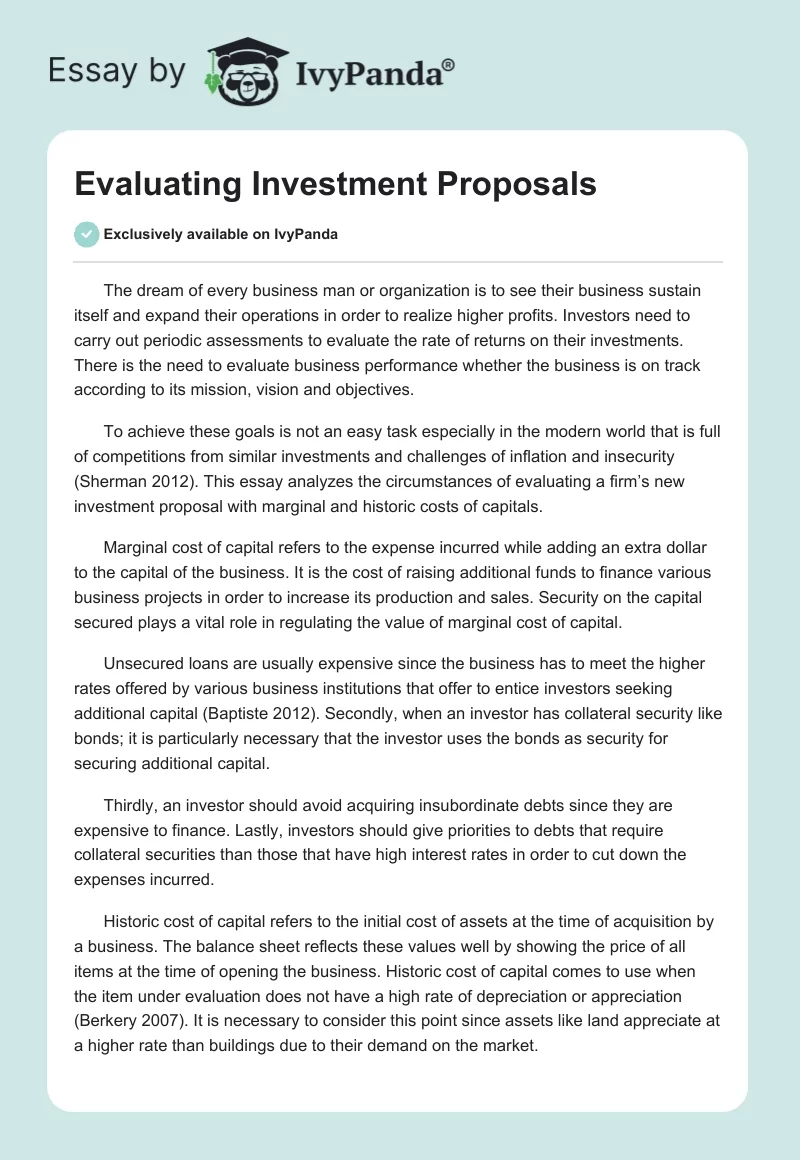Evaluating Investment Proposals. Page 1