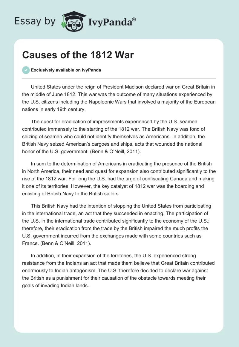 Causes of the 1812 War. Page 1