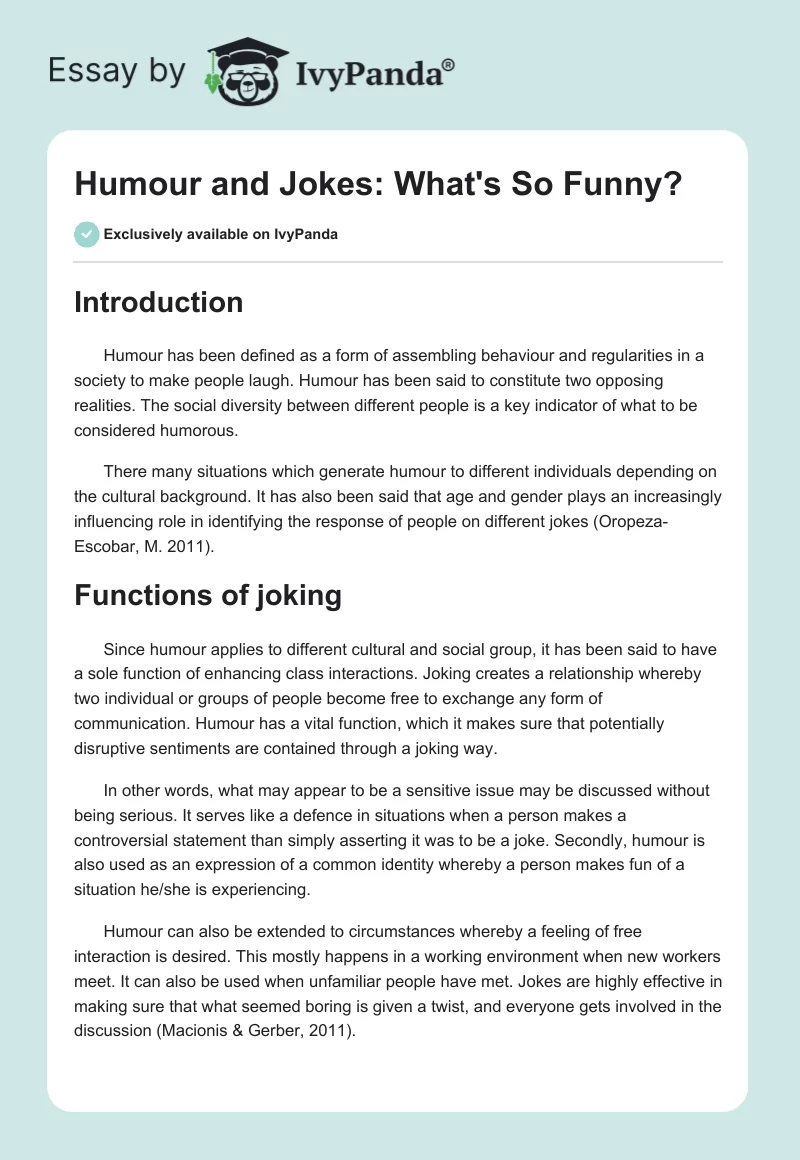 Humour and Jokes: What's So Funny?. Page 1