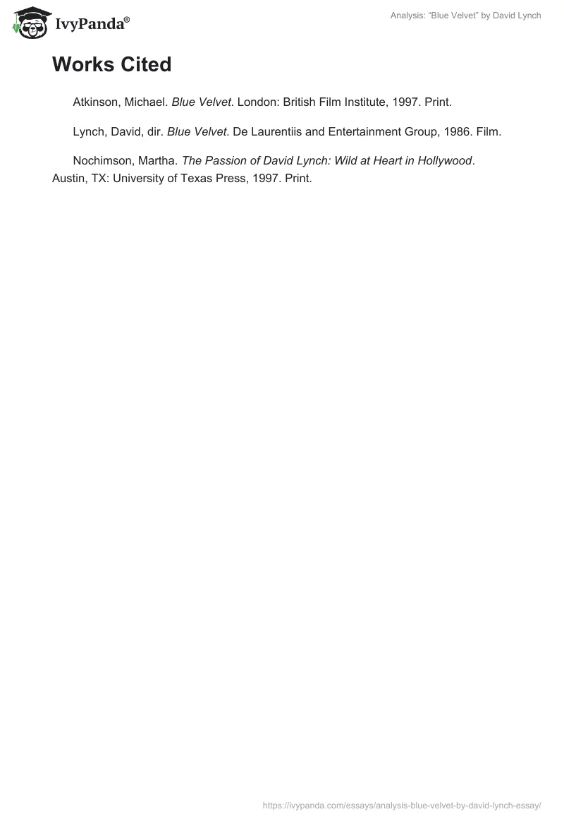 Analysis: “Blue Velvet” by David Lynch. Page 2