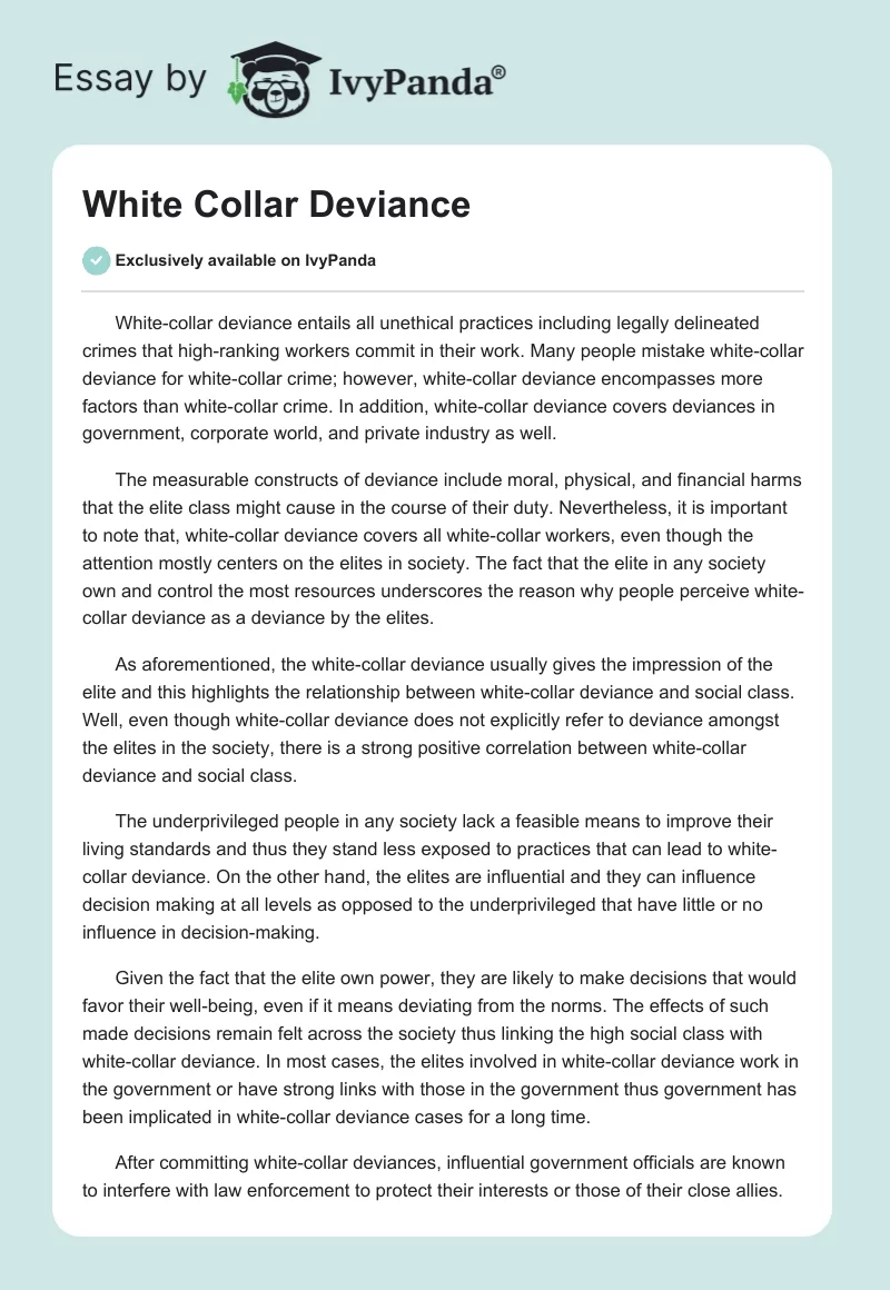 White Collar Deviance. Page 1