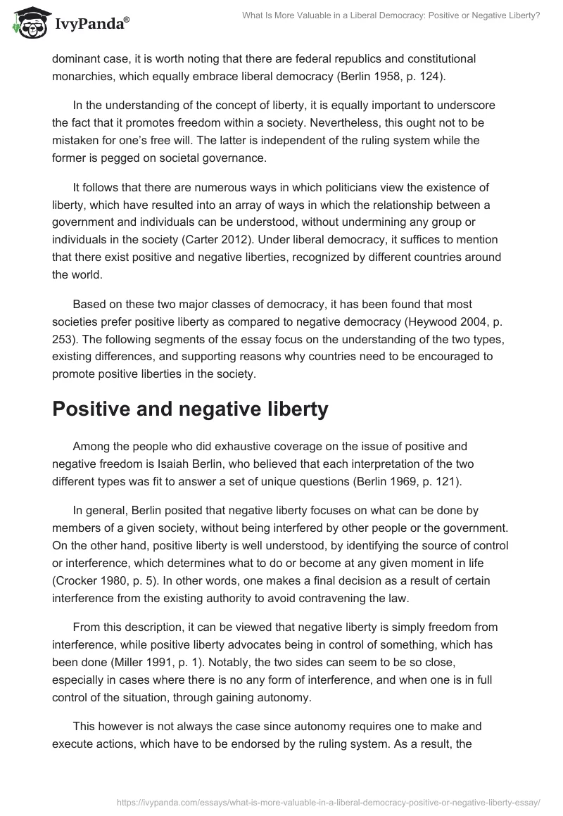 What Is More Valuable in a Liberal Democracy: Positive or Negative Liberty?. Page 2