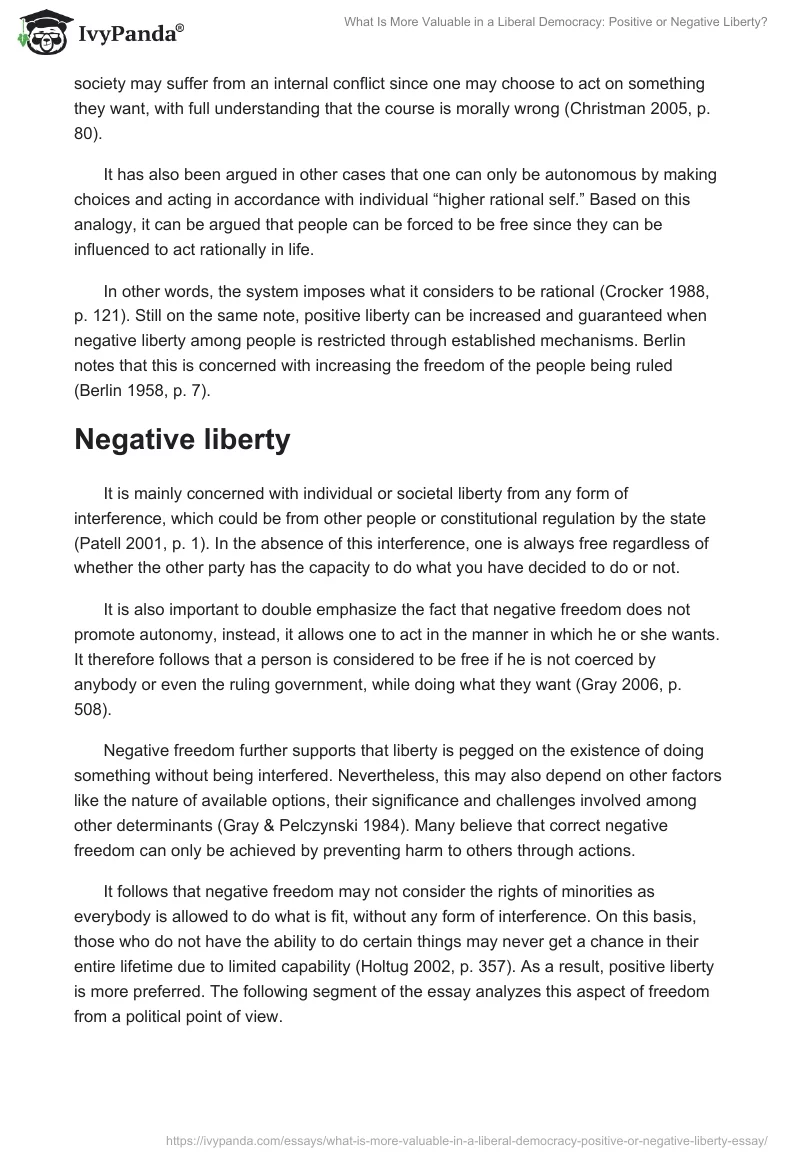 What Is More Valuable in a Liberal Democracy: Positive or Negative Liberty?. Page 3