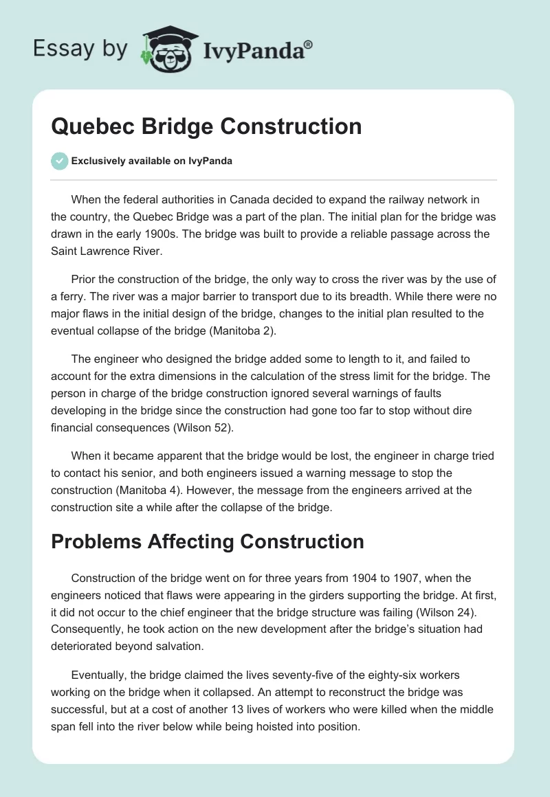 Quebec Bridge Construction. Page 1
