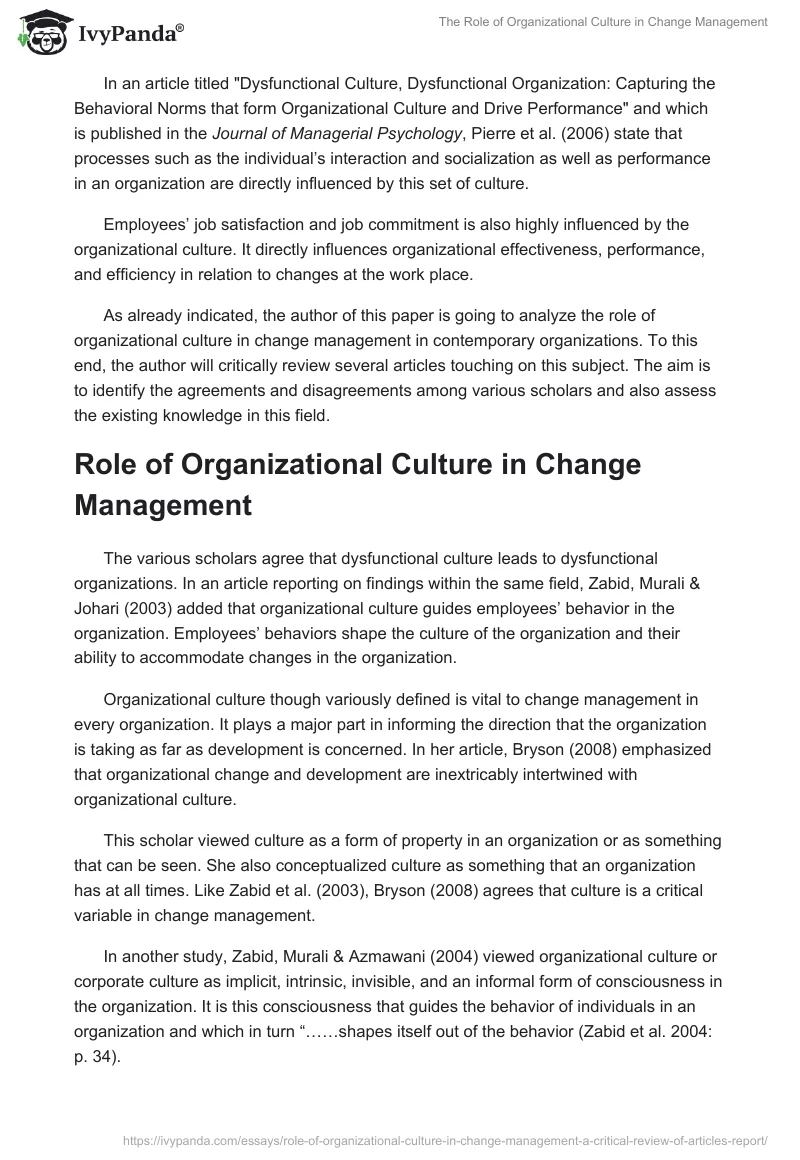 The Role of Organizational Culture in Change Management. Page 2