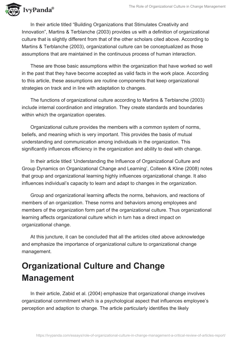 The Role of Organizational Culture in Change Management. Page 3